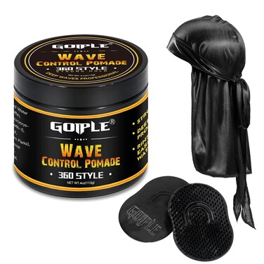 Natural Wave Pomade for Men Strong Hold, Easy Wash (Wave Pomade, 2 Wave Brushes, Silky Durag) Promotes Moisture, Control &amp; Shine