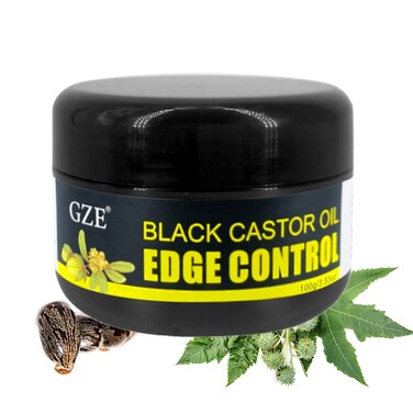 GZE Black Castor Oil Edge Gel Extra Hold Braid, Loc, Twist - Tames Frizz &amp; Controls Edges for Women 4c Hair