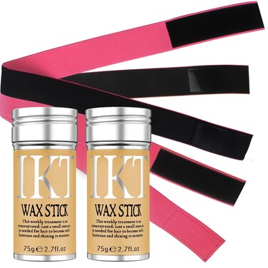 Hair Wax Stick with 3 Pcs Lace Melting Band, Wax Stick for Hair Wigs, Hair Stick Wax for Flyaways Edge Control Wig Band for Melting Lace, Hair Slick Stick for Black Non-greasy Styling Wax (2+3)