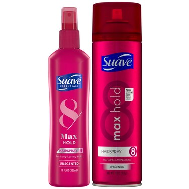 Suave Max Hold Hairspray Bundle Unscented Non-Aerosol + Aerosol, 11 Oz Ea (2 Piece Set)