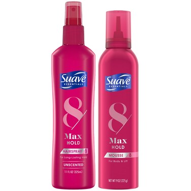 Suave Hair Styling Bundle &ndash; Max Hold Unscented Hairspray + Volumizing Mousse, Moisturizing Hair Products Enriched with Vitamins &amp; Proteins (2 Piece Set)