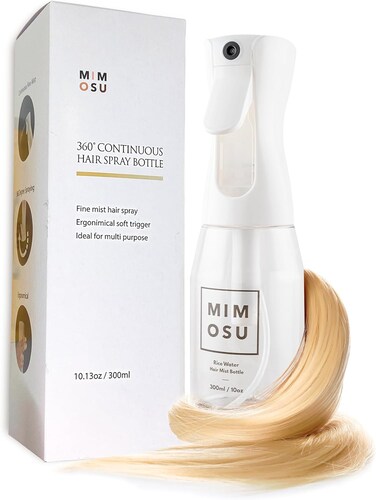 mimosu Continuous Mist Spray Bottle, 10oz &ndash; Refillable Sprayer for Hair Styling, Salon, Rice Water DIY, Curly Care Product