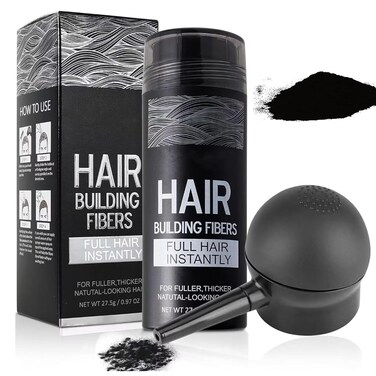 Hair Building Fibers for Thinning Hair with Spray Applicator Pump Nozzle - Natural &amp; Undetectable,Instantly Thicker Fuller Hair Conceals Hair Loss 30 Sec,4 Shades for Men &amp; Women,27.5g (Black)