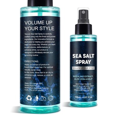 Sea Salt Spray for Hair Men and Women, Surf Spray to Add Volume and Texture Sea Salt Spray for Men Beach Hair Spray - 5.07 Fl oz, Black