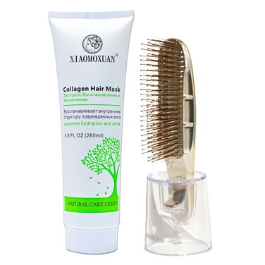 Xiaomoxuan Tea Tree Collagen Mask with Hair-Brush Set - Hair Scalp Massager Brush and Hair Mask for Breakage, Split Ends and Hair Breakage Repair Treatment