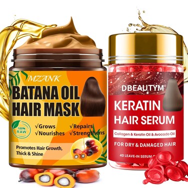 Batana Oil for Hair Growth Hair Mask &amp; Keratin Hair Treatment Serum,Batana Hair Growth Oil Hair Mask for Damaged Hair and Growth,40 Capsules Hair Oil Leave-in Anti Frizz Hair Conditioner Serum