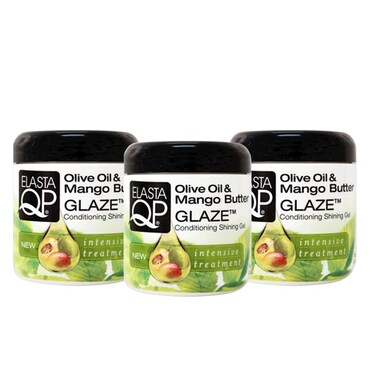 ELASTA QP Olive Oil &amp; Mango Butter Glaze (3 Pack) - For Softer Fuller Looking Hair, Intensive Treatment, Strengthens, Thermal Protecting, Moisturizing, Adds Shine, 6 oz