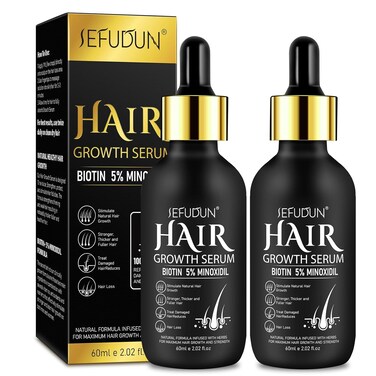 2PCS 5% Minoxidil for Men and Women Hair Growth Oil, Hair Regrowth Serum For Stronger, Thicker &amp; Healthier Hair, Natural Hair Growth Oil, Hair Oil For Nourish Scalp and Moisturize Hair 4.04 oz