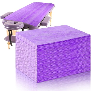 50 Pieces 31 x 70 Inches Disposable Bed Sheets Waterproof Bed Cover Massage Table Sheet Non-woven Fabric for Spa, Beauty Salon, Hotels (Purple)