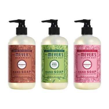MRS. MEYER'S CLEAN DAY Liquid Hand Soap 3 Pack Variety, Gingerbread, Iowa Pine, Peppermint, 12.5 OZ Each, 1 CT