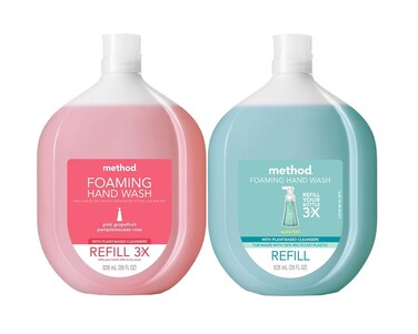 Method Foaming Hand Soap Refill Variety Pack, Pink Grapefruit, Waterfall, 28 Fl Oz each, 2 CT