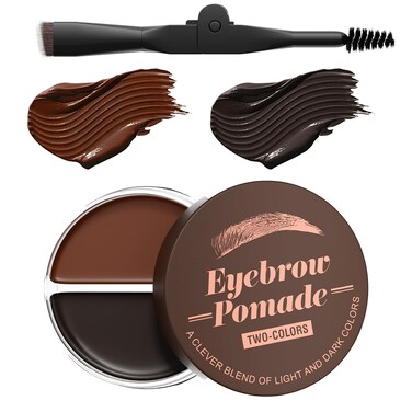 Eyebrow Pomade for Women,Long Lasting Waterproof Eyebrow Kit Makeup with Dual Color Eyebrow Pomade and Dual-ended Eyebrow Brush,Create Natural Brow Makeup(Dark Brown + Black)