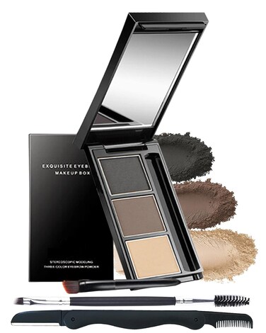Eyebrow Powder Makeup Kit-3 Colors Eye Brow Powder Palette Long-Lasting Waterproof, Grey Brown Series Brow Filler, Fill &amp; Sculpt Full Eyebrows for Women, With Mirror, Brow Brush &amp; Razor-Set 03