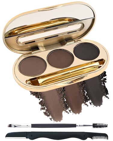 Eyebrow Powder Makeup Kit-3 Colors Eye Brow Tinting Powder Palette for Women Eyebrows Long-Lasting Waterproof, Dark Light Black Brown Brow Filler, Enhance &amp; Define Brows, With Mirror, Brow Tool-Set 03