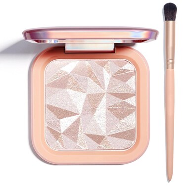 Highlighter Makeup Palette Shimmer Contour Palette Powder for Brighten Face Contour Gold Cheek Highlight Makeup, Long Lasting Highlighter Powder with Mirror for Illuminator Makeup (NUDE PINK)