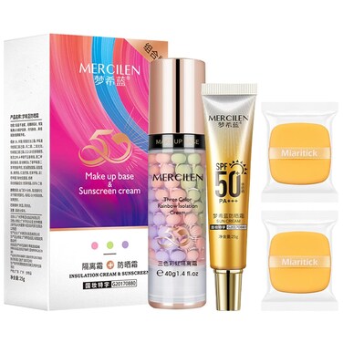 Primer for Face before Makeup, Isolation Cream, One Step Makeup Primer, Correcting and Brightening Cream, Oil Control Moisturizing Foundation, Comes with 2 pcs Sponge Puffs