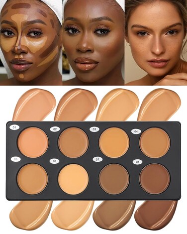 Cream Contour Palette Makeup, Long Lasting Full Coverage Concealer for Black Women, Contouring Foundation, Sculpt &amp; Highlighting, Blendable Bronzer Concealer for Correct Dark Circles, Blemish, 0.84 oz