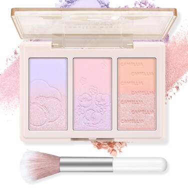 Boobeen Blush Contour Highlighter Makeup Palette - 3 Color Shimmer or Matte Powder Palette for Blush, Highlighting, Bronzer &amp; Glowing the Face