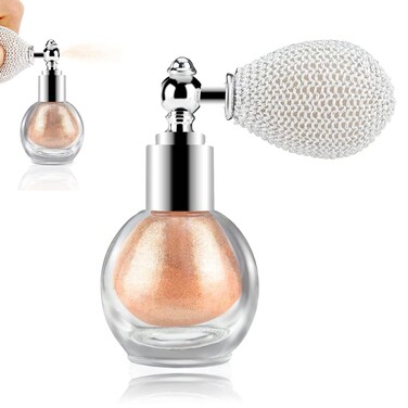 Highlighter Powder Mist Body Glitter Facial High Gloss Spray,Glitter Shimmer Powder Makeup Spray,Face,Hair and Body Glitter Spray (Champagne Gold)