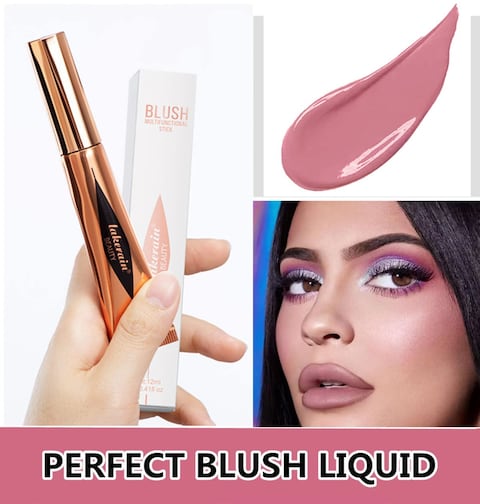 Go Ho Liquid Blush Beauty Wand,Soft Cream Blush Makeup,Liquid Face Blush Stick Contouring with Cushion Applicator,Easy to Blend &amp; Long Lasting &amp; Smooth Natural Dewy Finish,02 Happy Rose Blush