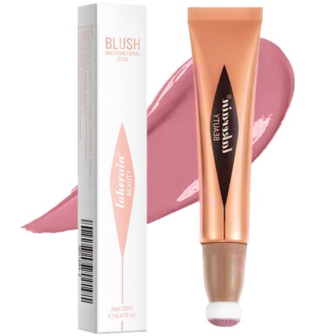 Go Ho Liquid Blush Beauty Wand,Soft Cream Blush Makeup,Liquid Face Blush Stick Contouring with Cushion Applicator,Easy to Blend &amp; Long Lasting &amp; Smooth Natural Dewy Finish,02 Happy Rose Blush