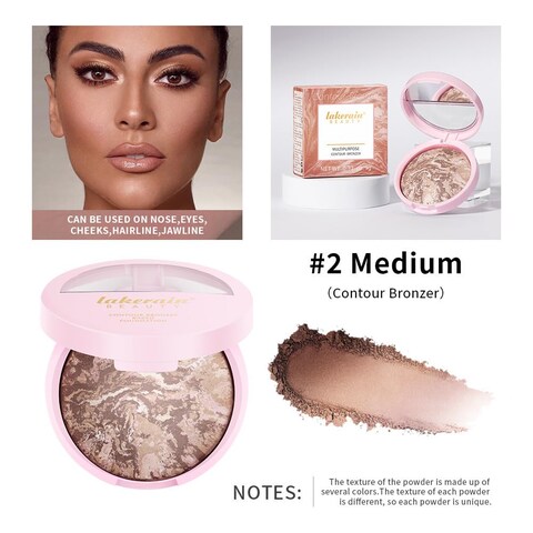 Go Ho Baked Bronzer Powder Makeup,Blush Glow Balance,Color Corrector,Baked Contour Face Brighten,Buildable Bronze Glow,Natural Finish,04 Medium