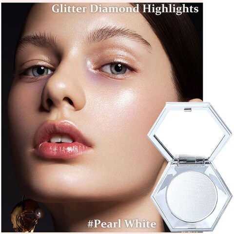 Shimmering Face Highlighter Makeup Palette Glitter Face Highlight Contouring Palette Smooth Glitter Powder Nose Eye Contour Palettes Glow Illuminator for Face &amp; Body Women Cosmetics (Pearl White)