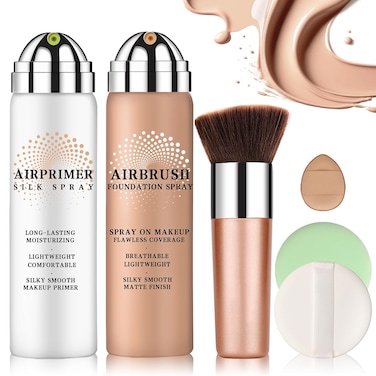 Airbrush Foundation Makeup Spray with Primer,Silk Airbrush Flawless Setting Spray,Buildable Coverage with Anti-aging Ingredients for Smooth Radiant Skin (01 Natural)