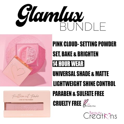 Beauty Bundle Beauty Creations Pink Cloud Pink Loose Setting Powder &amp; Amorus Cloud Blur Matte Balm Foundation, Minimizes Pores, Matte Finish 14HR Shine Control (Soft Fair)
