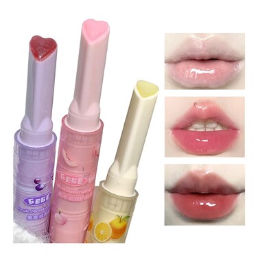 Jelly Lipstick Tinted Lip Gloss Heart Lip Glaze, 3 Colors Lipstick Long Lasting Moisturizing Tinted Lipgloss,Non-sticky,High Pigmented Glossy Lip Gloss