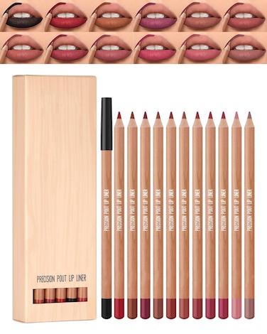 Matte Lip Liner Pencil Set, 12 Colors Creamy Lipliner Crayon, Long Lasting Waterproof Lip Tint Stain, Smooth, High Pigmented, Smudge-Proof Non-Stick Cup Lipstick Makeup Pen, Lip Liners Kit for Women-P