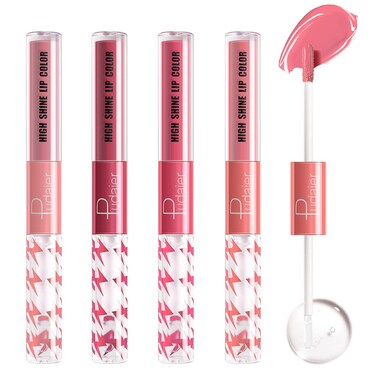 High Shine Lip Gloss with Clear Fixed Color Lip Oil, Up to 12 Hours Long Lasting Dual Ended Liquid Lipstick, Lightweight and Non Sticky, 0.1 Oz (05+06+07+08)