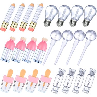 Maitys 24 Pieces Novelty Empty Lip Gloss Tubes, Ice Cream and Funny Light Bulb Shaped Lip Balm Tube, Creative Lollipop Shape, Bottle and Candy Shaped Lip Glaze Tube, Pencil Lip Oil Bottles, 6 Styles
