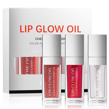 3 Color Plumping Lip Oil, 3-IN-1 Hydrating Lip Gloss Tinted Lip Balm Transparent Toot Lip Oil, Big Brush Head Glitter Shine Long Lasting Moisturizing Lip Glow Oil Nourishing Non-sticky (C#)