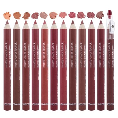 SUAKE 12 Pcs Colors Lip Liner Lipstick Pencils Set Pack for Shaping &amp; Sculpting Lips, Natural Maroon Orange Mauve Dark Red Nude Chocolate Brown Plum Matte Pigmented Lipliners Crayon Lipstick