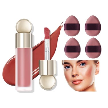 Liquid Blush for Cheeks, Soft Cream Makeup Blush, Pink Velvet Texture - Moisturizing Natural-Looking Long Lasting Face Blush Makeup with Finger Puffs
