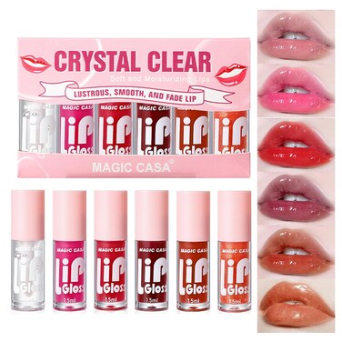 6 Colors Watery Lip Gloss Set, Glitter Lip Stain Kit, Mini Lip Gloss, Travel Size Liquid Lipstick Kit, Lightweight Texture Multiple Colors, Easy to Carry