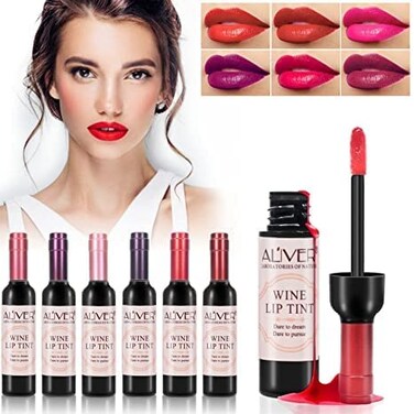 6 Colors Wine Bottle Lip Gloss,Wine Lip Tint Matte Long-Lasting Waterproof Lip Stain, wine shaped lipsticks Silky Lightness and Non-Sticky Make Up Lip Sticks Wine Bottle