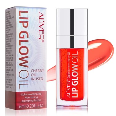 Lip Oil,Lip Glow Oil,Plumping Lip Oil Tinted,Hydrating Gloss Tinted Lip Balm,Long Lasting Nourishing Non-sticky Fresh Texture for Color Reviver (Cherry)