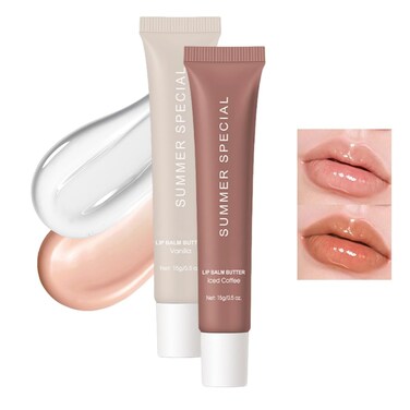 2Pcs Tinted Lip Balm Set,Long-Lasting Moisturizing Lip Butter Balm for Dry Lips Care,Non-Sticky Lip Gloss Naturium Lip Balm for Soothes Softens Lip Repair(#01+#03)