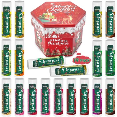 19 Pack Christmas Natural Lip Balm Bulk with Vitamin E and Coconut Oil Lip Care Set - Moisturizing, Soothing, and Repairing Dry and Chapped Lips - 19 Flavors - Non-GMO