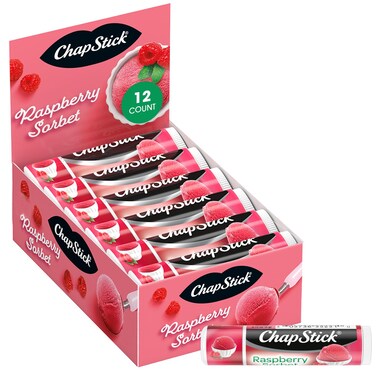 ChapStick Lip Moisturizer, Raspberry Sorbet, 12-Pack &ndash; Bulk Lip Balm, Luscious &amp; Sweet, 0.15 Oz Ea