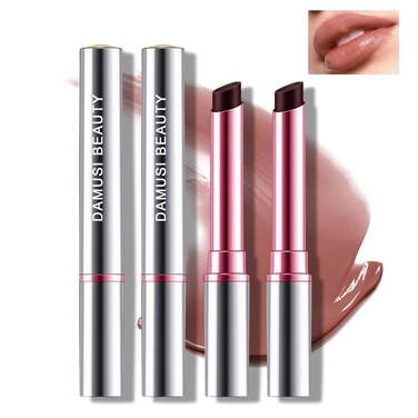 DAMUSI 2PCS Tinted Lip Balm,Moisturizing Lipstick for Women,Hydrating Solid Lip Gloss,Sheer Formula and Lightweight Lip Care Balm for Dry Lips（Black Candy）