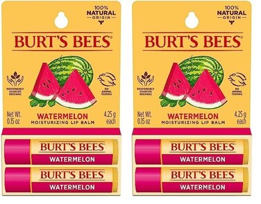 Burt's Bees Lip Balm Easter Basket Stuffers - Watermelon, Lip Moisturizer With Responsibly Sourced Beeswax, Tint-Free, Natural Conditioning Lip Treatment, 2 Tubes, 0.15 oz. (Pack of 2)