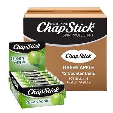 ChapStick Bulk Lip Balm Green Apple, Lip Care Tubes, 0.15 oz, 144 ct case