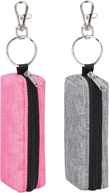 Chapstick Holder Lip Balm Sleeve Pouch Lipstick Holder Bag Lip Gloss Holder With Hook Stocking Stuffers Gift for Women (Grey, Rose Red)