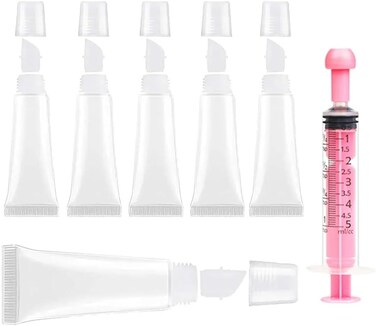 6PCS Empty Lip Gloss Tubes - 8ml Clear Refillable Squeeze Tubes for Lip Gloss, Lip Balm, Lotion &amp; More - Travel Toiletries