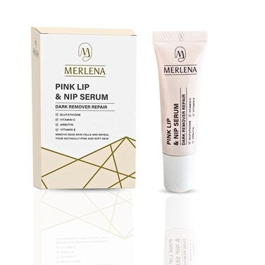 Merlena Pink Lip &amp; Nip Serum - Hydrates and Repairs Dry, Peeling Lips and Nipples, Adds Collagen for Plumpness, Soothes Flaky Skin, Organic Vitamin C &amp; E Formula 8ml
