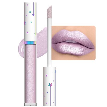evpct 1Pcs Light Lilac Purple Metallic Shimmer Glitter Lip Gloss Liquid Lipstick Long Lasting Waterproof 24, Glitter Pearlescent Metallic Sparkly Liquid Lipsticks Lip Stains Makeup Set for Women 03