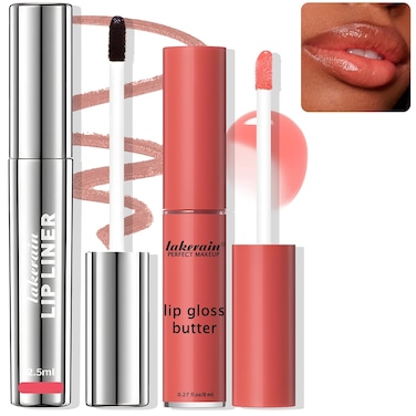 Peel Off Lip Liner Stain &amp; Butter Gloss Pink Lip Combo Set, Long Lasting Lip Tint Stain Tattoo Nourishing Liquid Lipstick for Women Makeup, Highly Pigmented Color Lip Stain Peel off Matte Finish